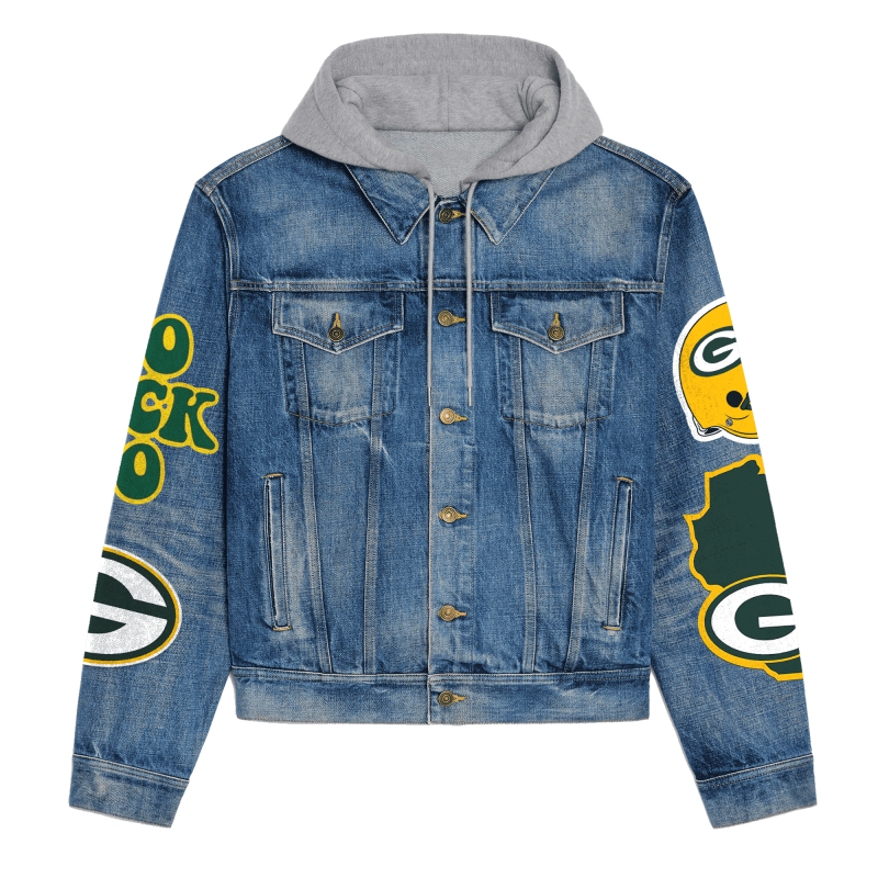 Green Bay Packers Hooded Denim Jacket in Action