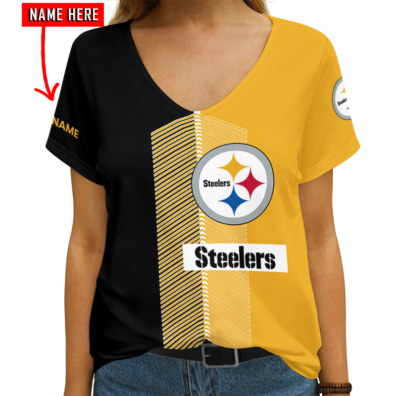 Pittsburgh Steelers Personalized V-neck Women T-shirt Image 2