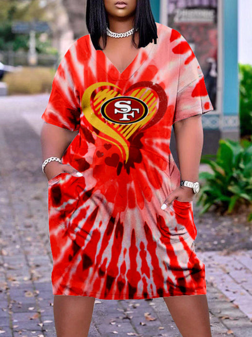 San Francisco 49ers V-neck Casual Pocket Dress