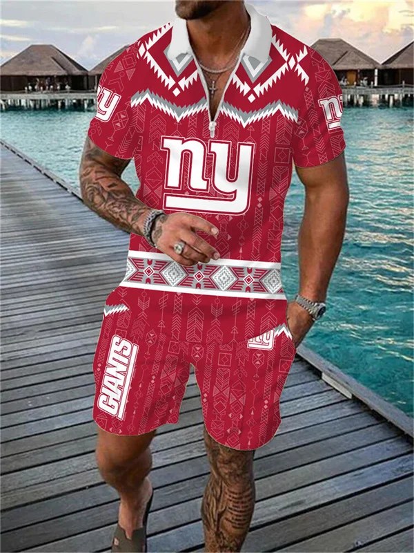 New York Giants Zip Polo Shirt and Shorts