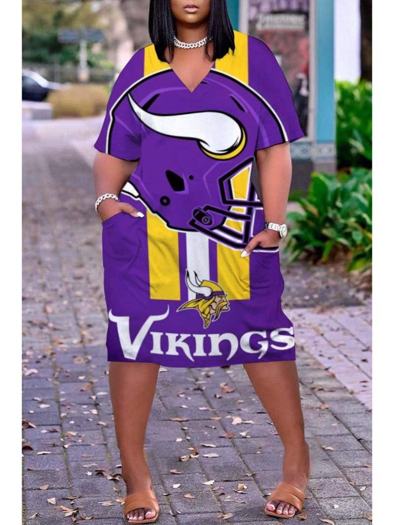 Minnesota Vikings V-neck Casual Pocket Dress