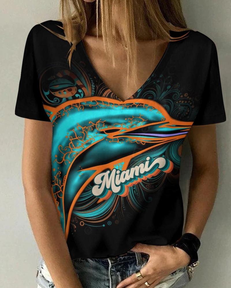 Miami Dolphins V-neck Women T-shirt