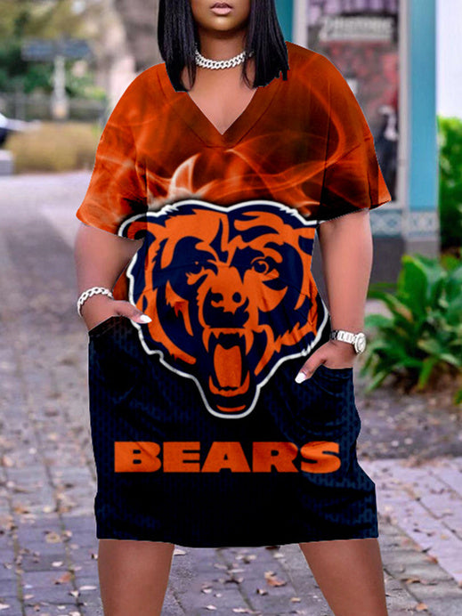 Chicago Bears V-neck Casual Pocket Dress