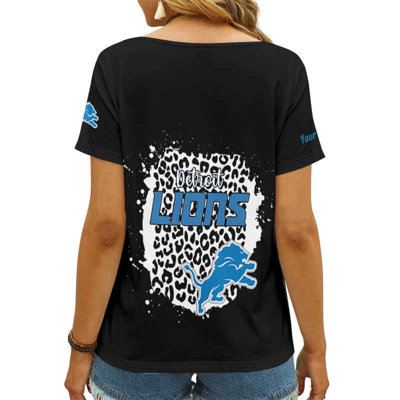 Detroit Lions Personalized V-neck Women's T-shirt Image 3