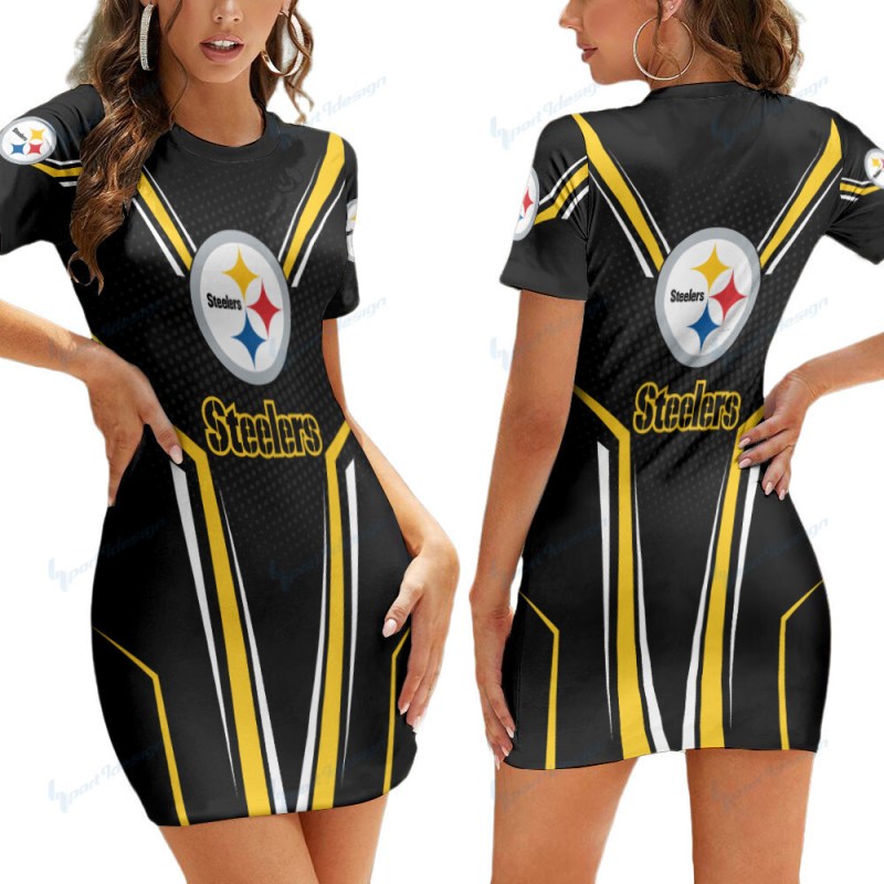 Pittsburgh Steelers Short Sleeve Bodycon Mini Dress