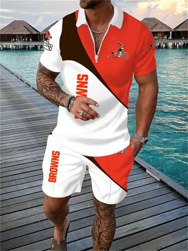Cleveland Browns Zip Polo Shirt and Shorts