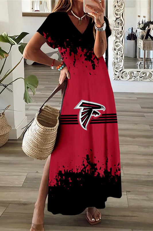Atlanta Falcons V-Neck Side Slit Long Dress