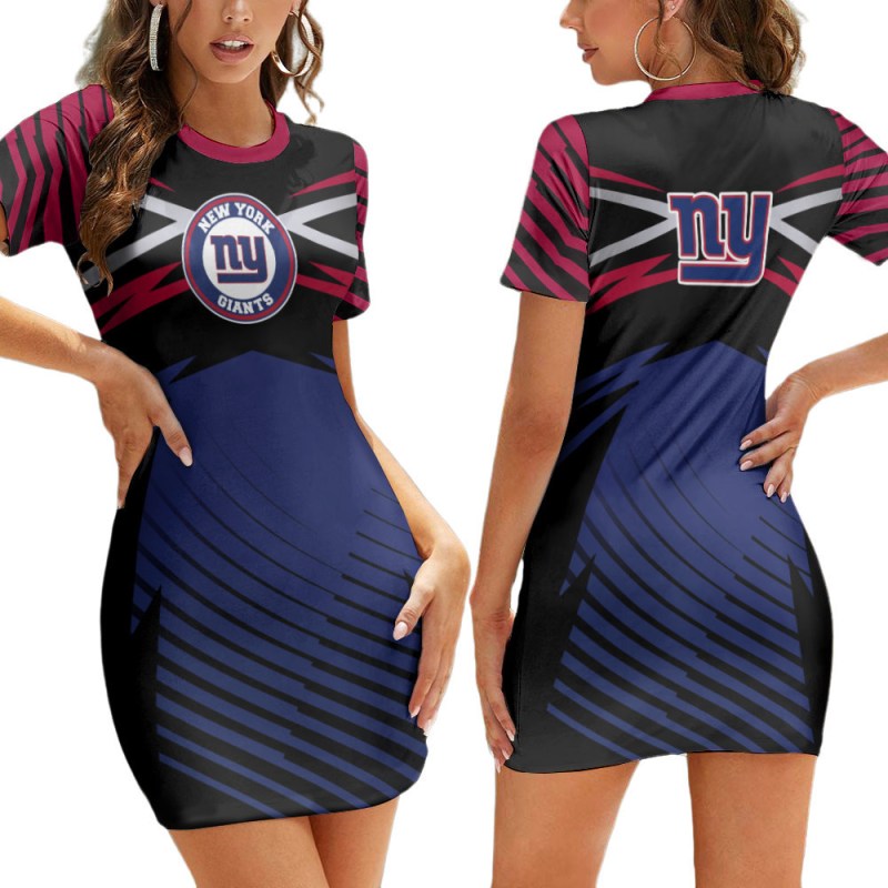 New York Giants Casual Short Sleeve Bodycon Mini Dress