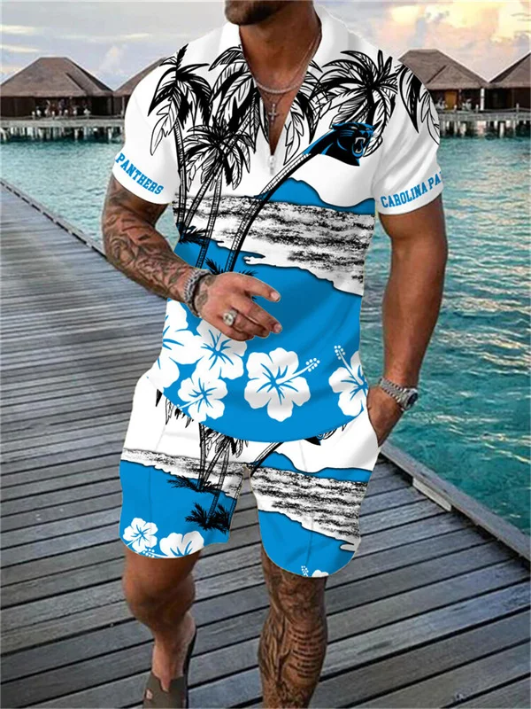 Carolina Panthers Zip Polo Shirt and Shorts