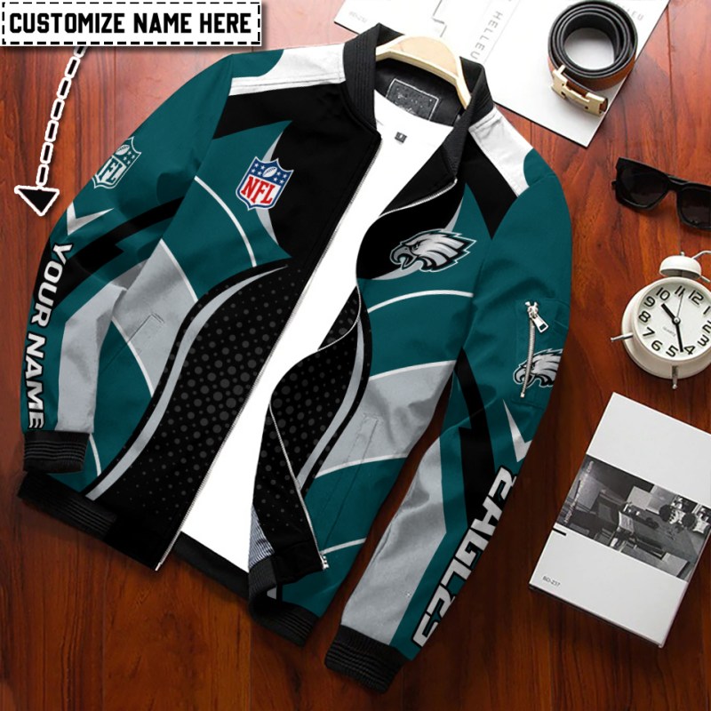 Philadelphia Eagles Personalized Bomber Jacket Side View