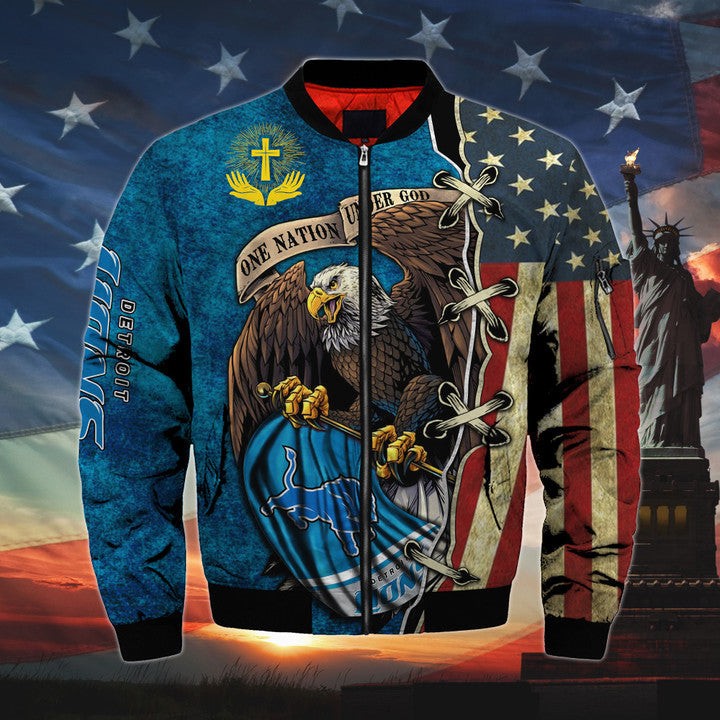 Men's One Nation Under God Detroit Lions Bomber Jacket