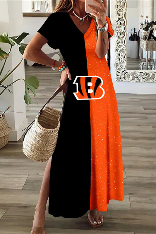 Cincinnati Bengals V-Neck Side Slit Long Dress