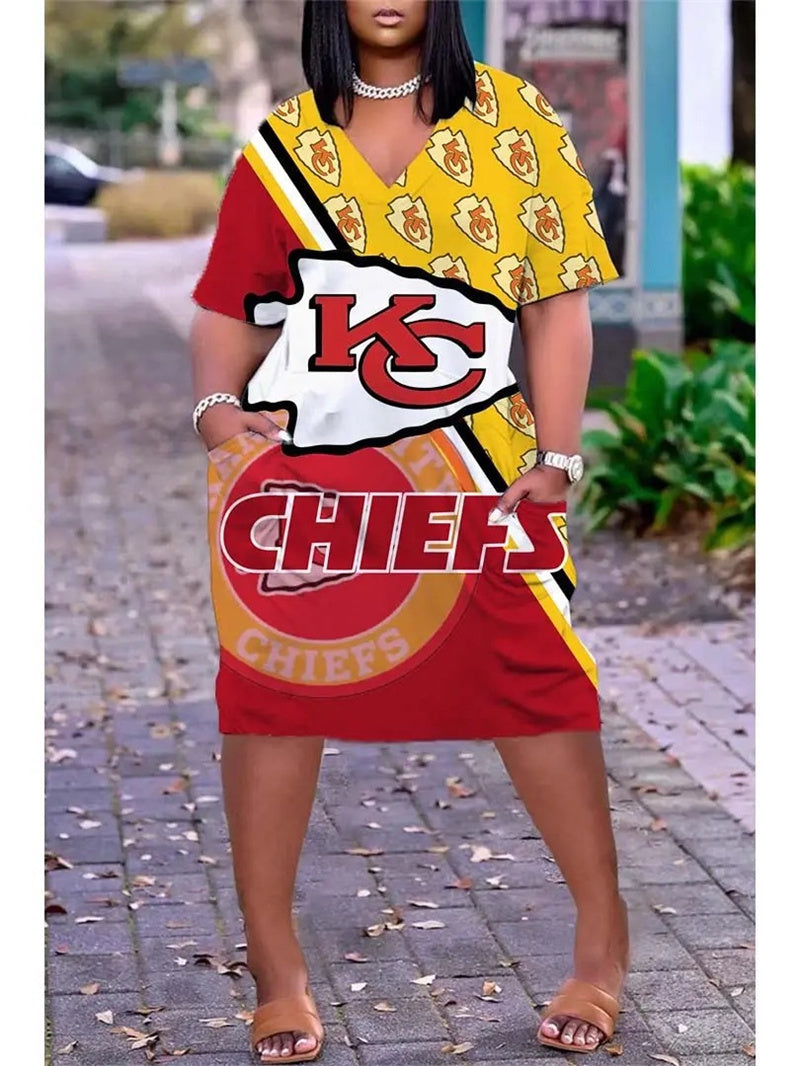 Kansas City Chiefs V-neck Casual Pocket Dress