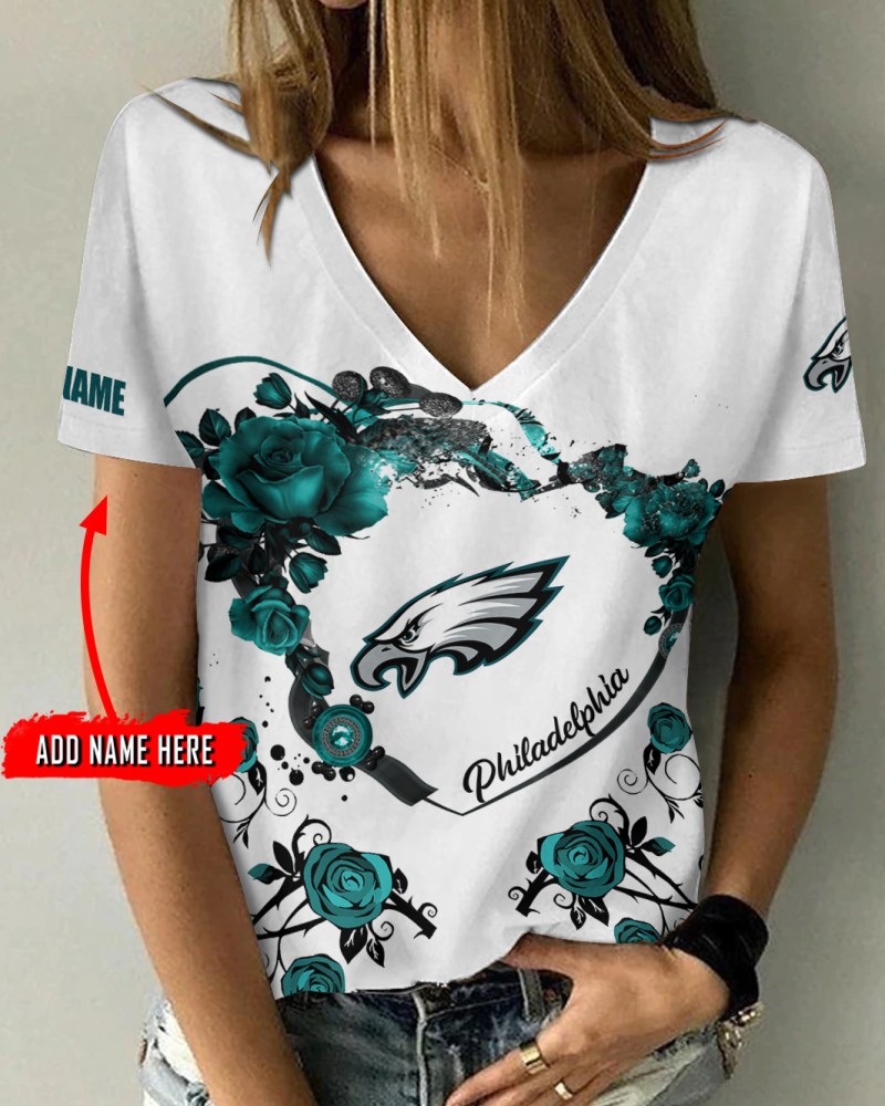 Philadelphia Eagles Personalized V-neck Women T-shirt