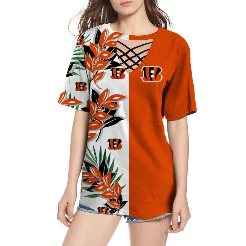 Cincinnati Bengals Women Summer String Short Sleeve Shirt