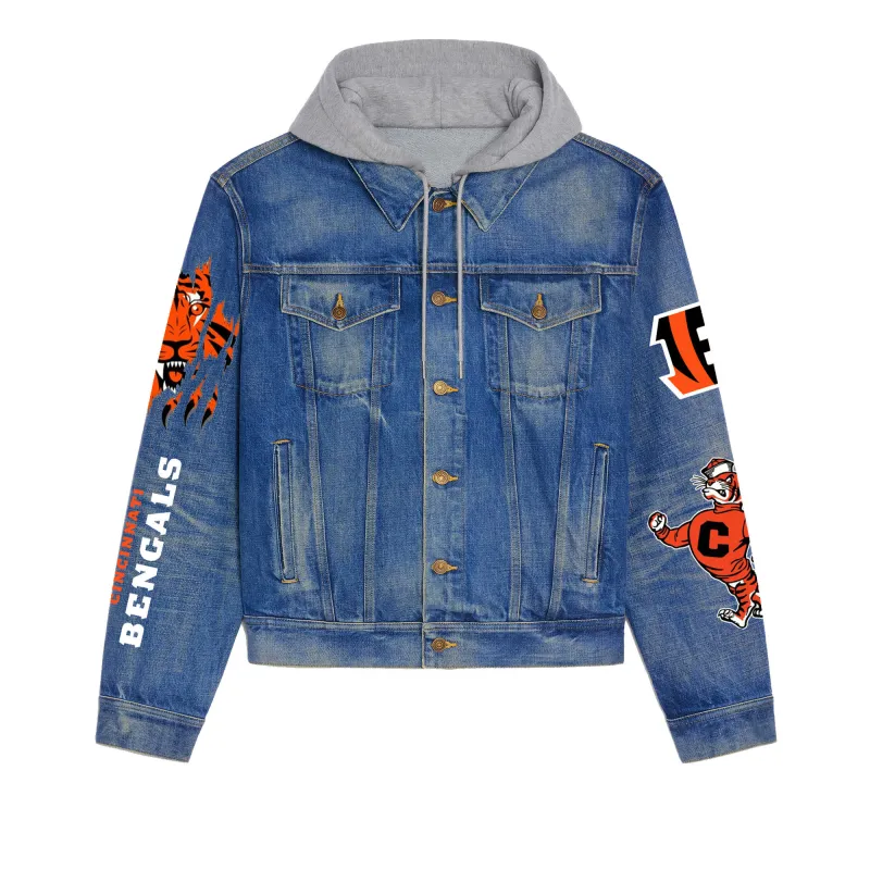 Cincinnati Bengals Hooded Denim Jacket Style