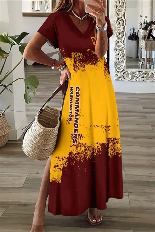 Washington Commanders V-Neck Side Slit Long Dress