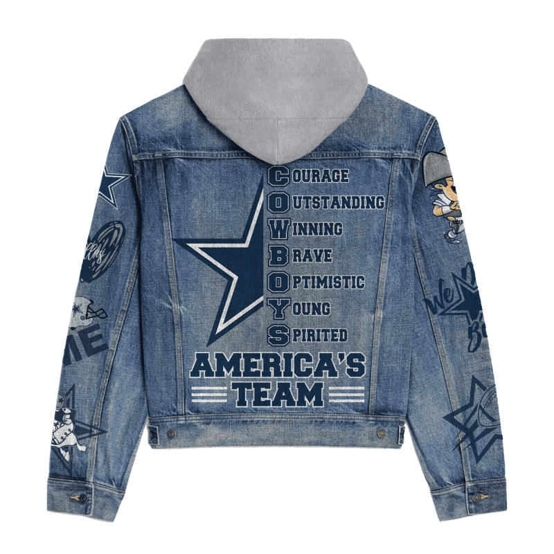 Dallas Cowboys Hooded Denim Jacket Front View