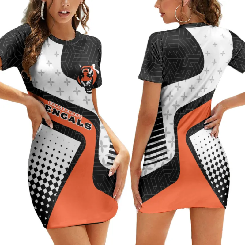 Cincinnati Bengals Casual Short Sleeve Bodycon Mini Dress