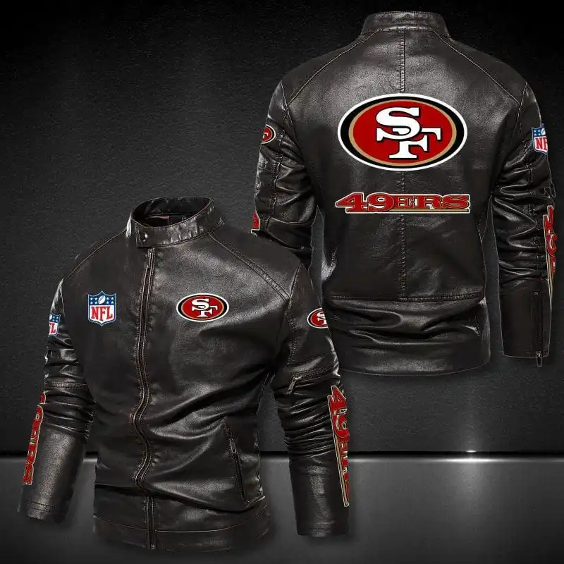 San Francisco 49ers Stand-up Collar Leather Jacket