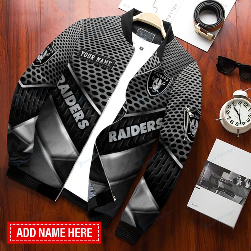 Las Vegas Raiders Personalized Bomber Jacket Side View