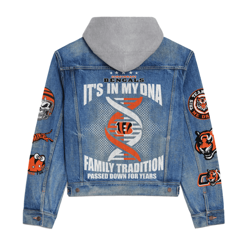 Cincinnati Bengals Premium Hooded Denim Jacket Back View