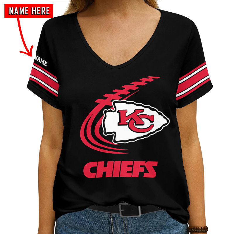 Kansas City Chiefs Personalized V-neck Women T-shirt - Front View