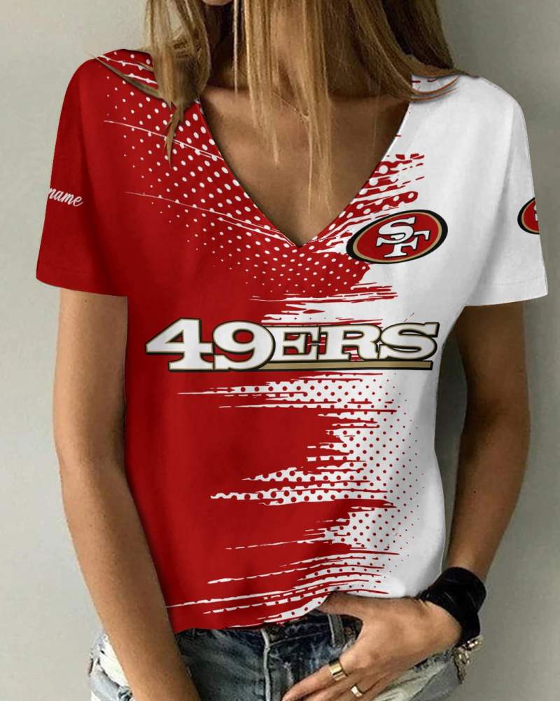 San Francisco 49ers Personalized Summer V-neck Women T-shirt