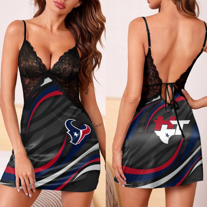Houston Texans Lace Back Strap Slip Dress Back View