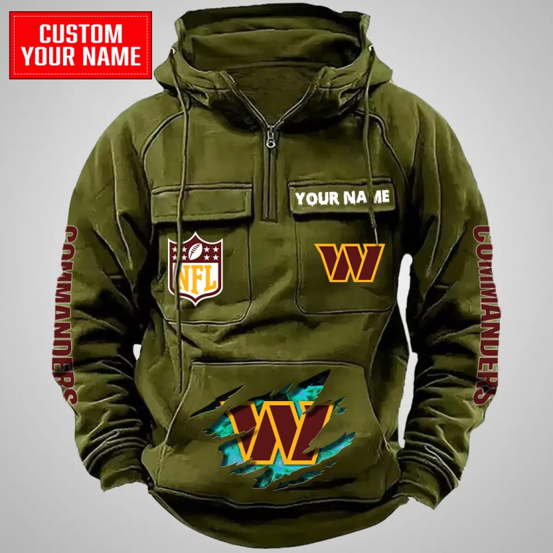 Washington Commanders Multi-Pockets Zip Hoodie in Green