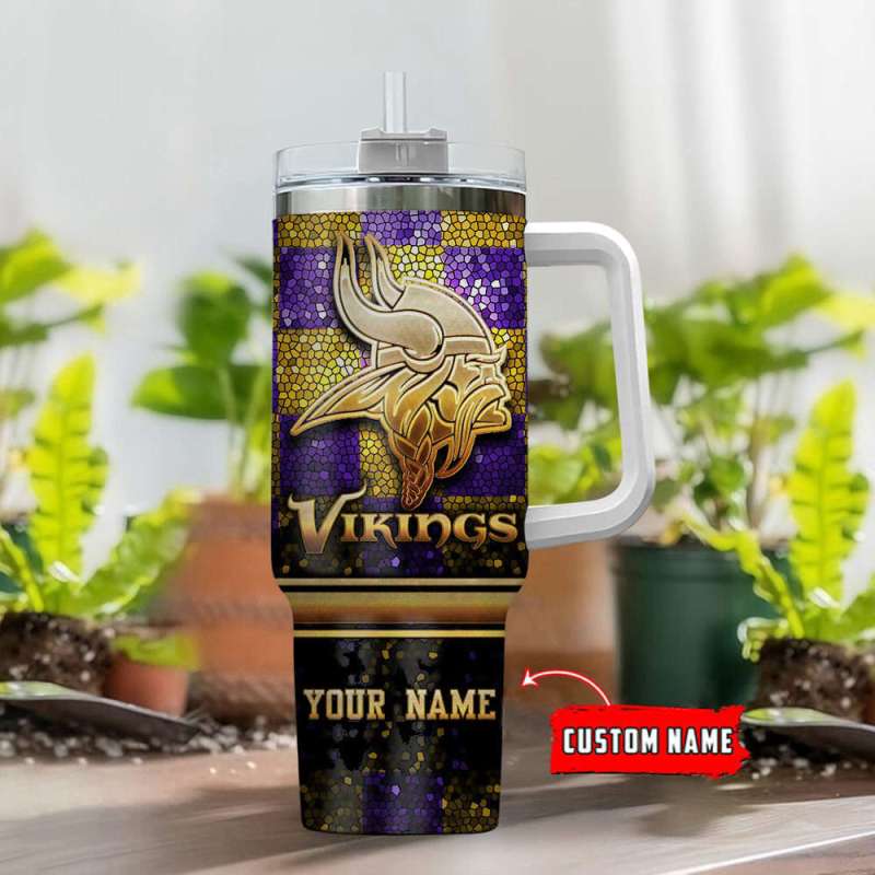 Minnesota Vikings Personalized NFL Glitter 40oz Tumbler - Side View