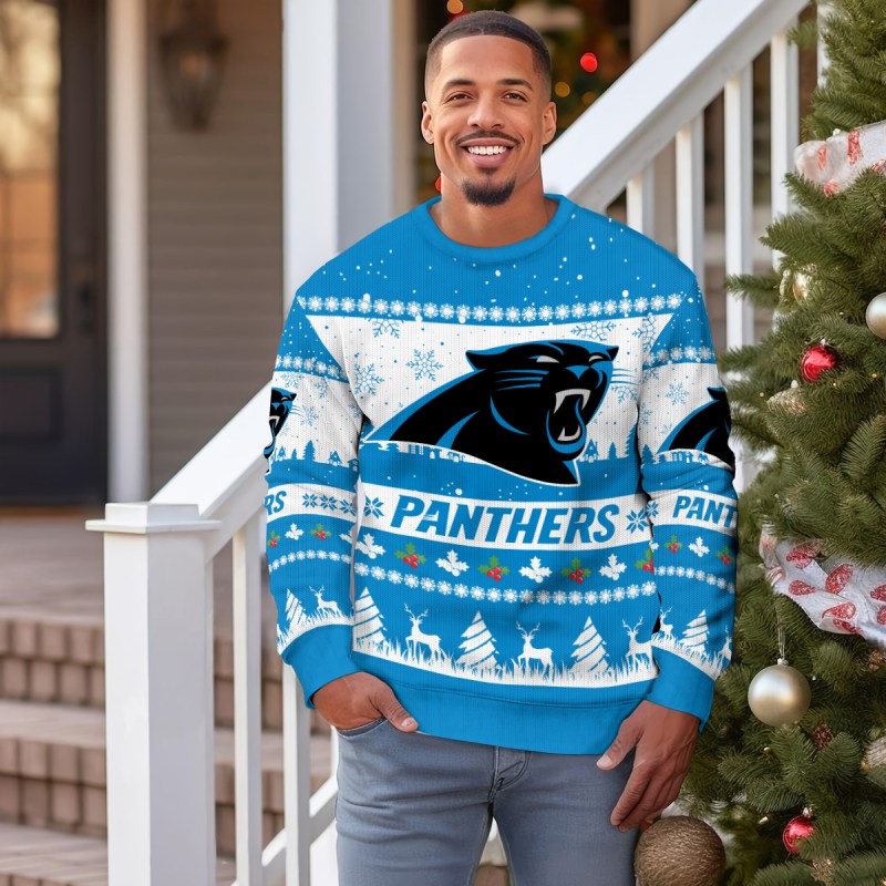 Carolina Panthers Ugly Christmas Sweater Outdoor View