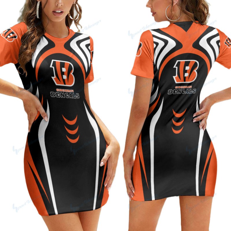 Cincinnati Bengals Short Sleeve Bodycon Mini Dress