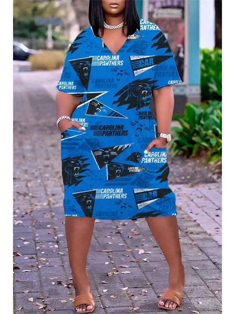 Carolina Panthers V-neck Casual Pocket Dress