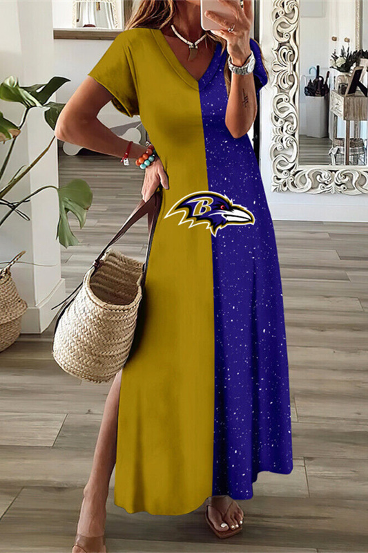 Baltimore Ravens V-Neck Side Slit Long Dress