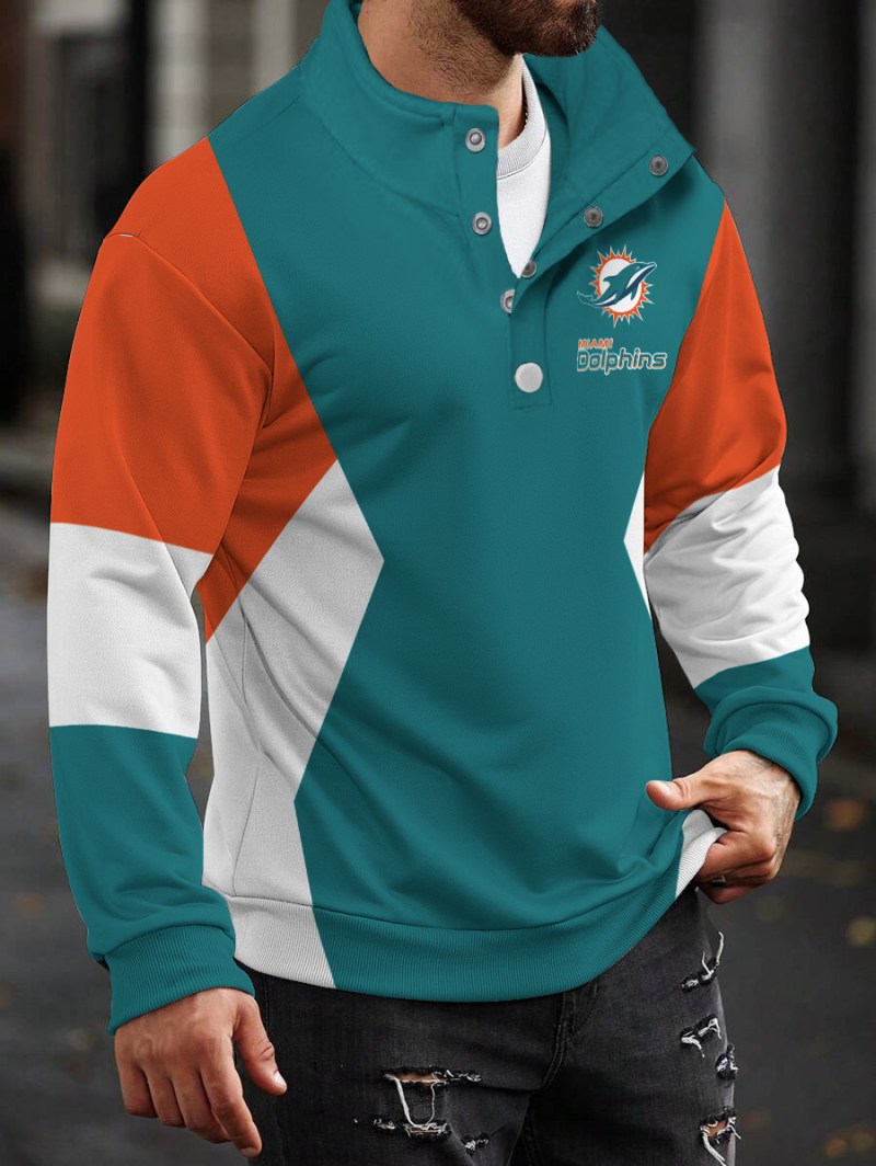 Miami Dolphins Casual Colorful Stand Collar Sweatshirt