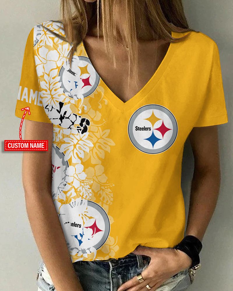 Pittsburgh Steelers Personalized V-neck T-shirt