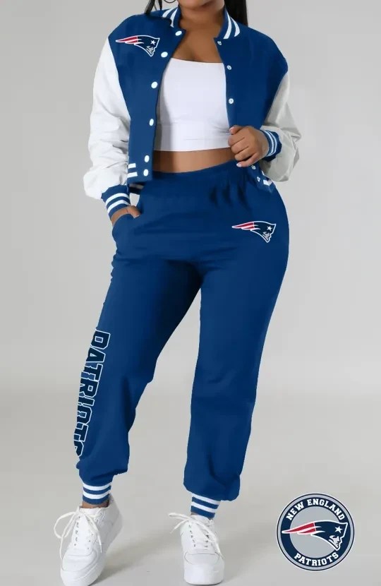 New England Patriots Women's Varsity Jacket & Crop Tops Tracksuit
