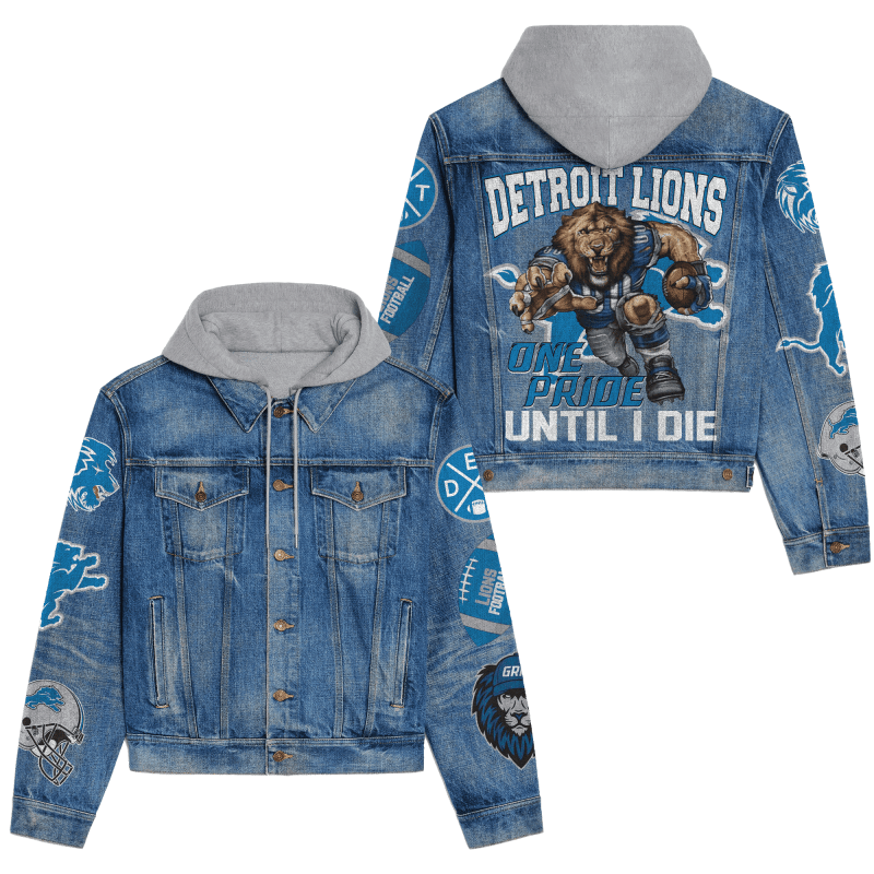 Detroit Lions Premium Hooded Denim Jacket Image 1