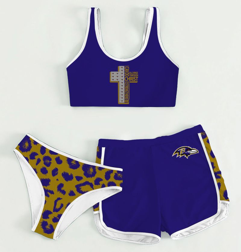 Baltimore Ravens Women's Sports Set 3-Piece Crop Tank Top Underwear Shorts