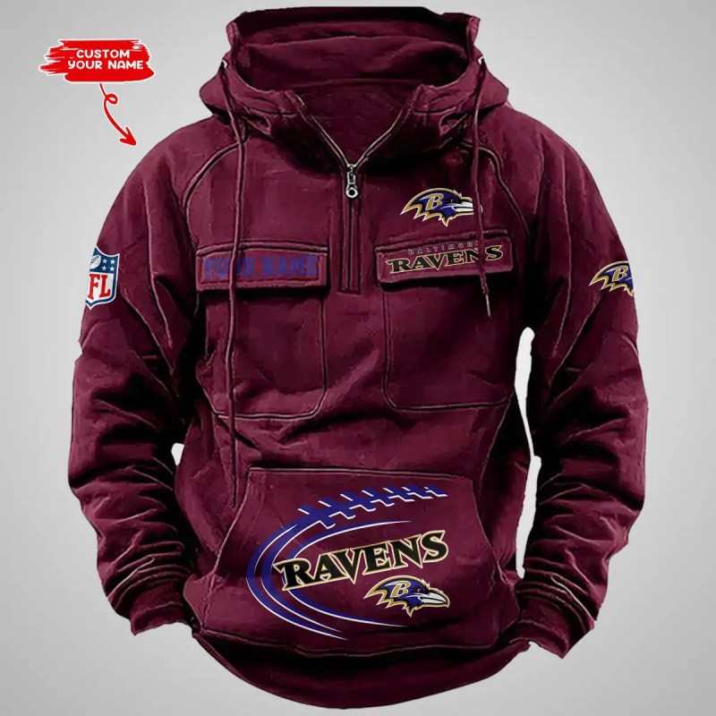 Baltimore Ravens Multi-Pockets Zip Hoodie 5