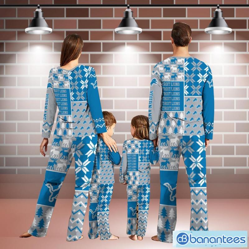Detroit Lions Pajamas Set Christmas Snowflake Pattern