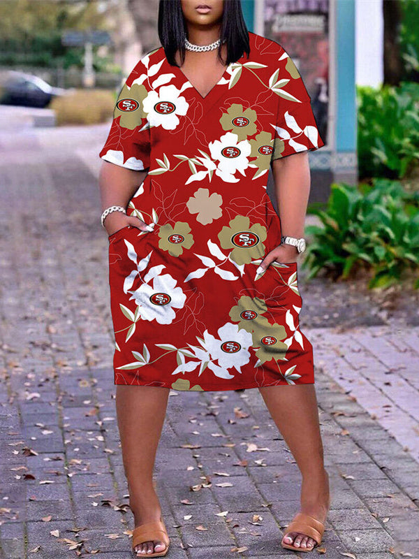 San Francisco 49ers V-neck Casual Pocket Dress