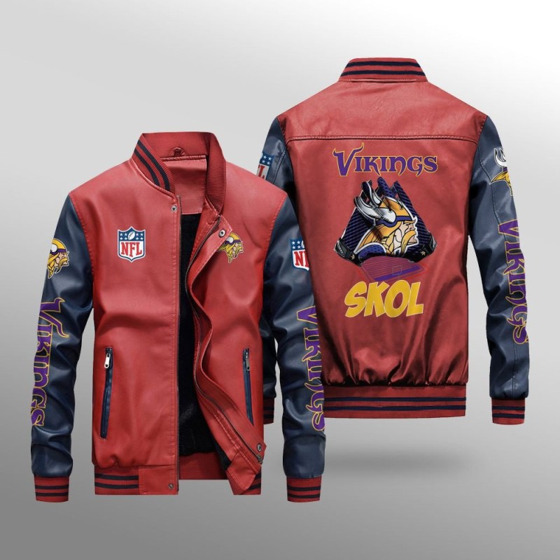 Minnesota Vikings Leather Bomber Jacket Back