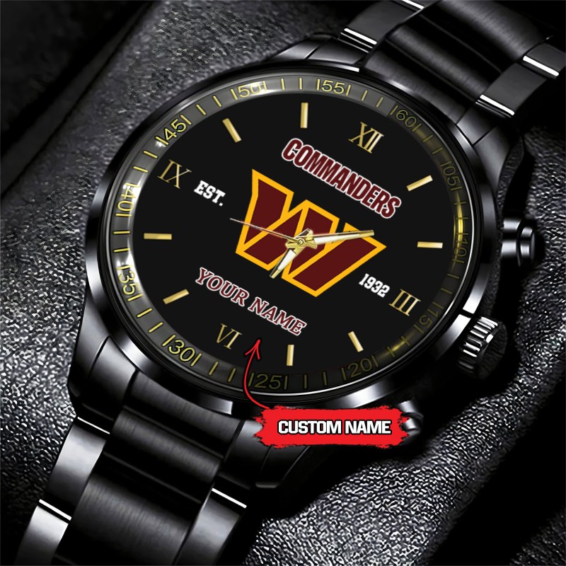 Washington Commanders Black Stainless Steel Watch