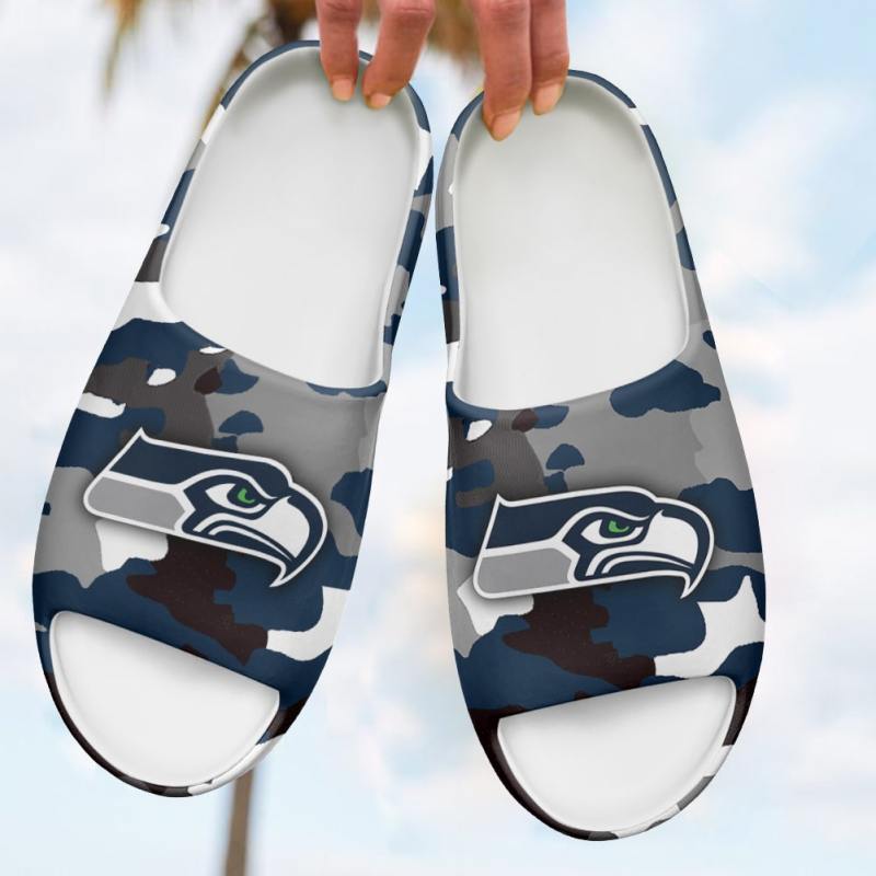 Seattle Seahawks Yeezy Slippers Mockup Image 3