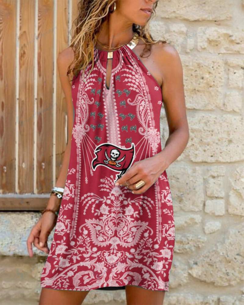 Tampa Bay Buccaneers Summer Casual Metal Halter Neck Sleeveless Dress