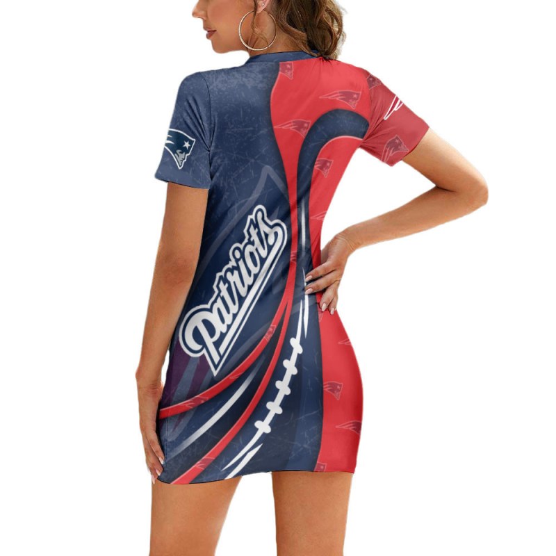 New England Patriots Casual Short Sleeve Bodycon Mini Dress Back View
