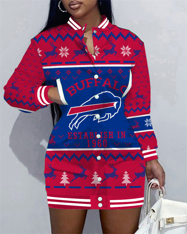 Buffalo Bills Women Button Down Jacket Dress