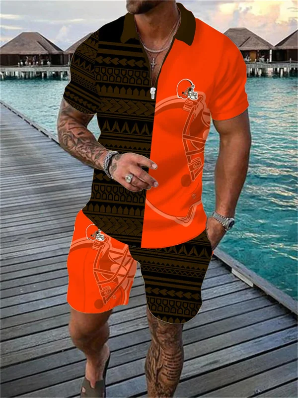 Cleveland Browns Zip Polo Shirt and Shorts